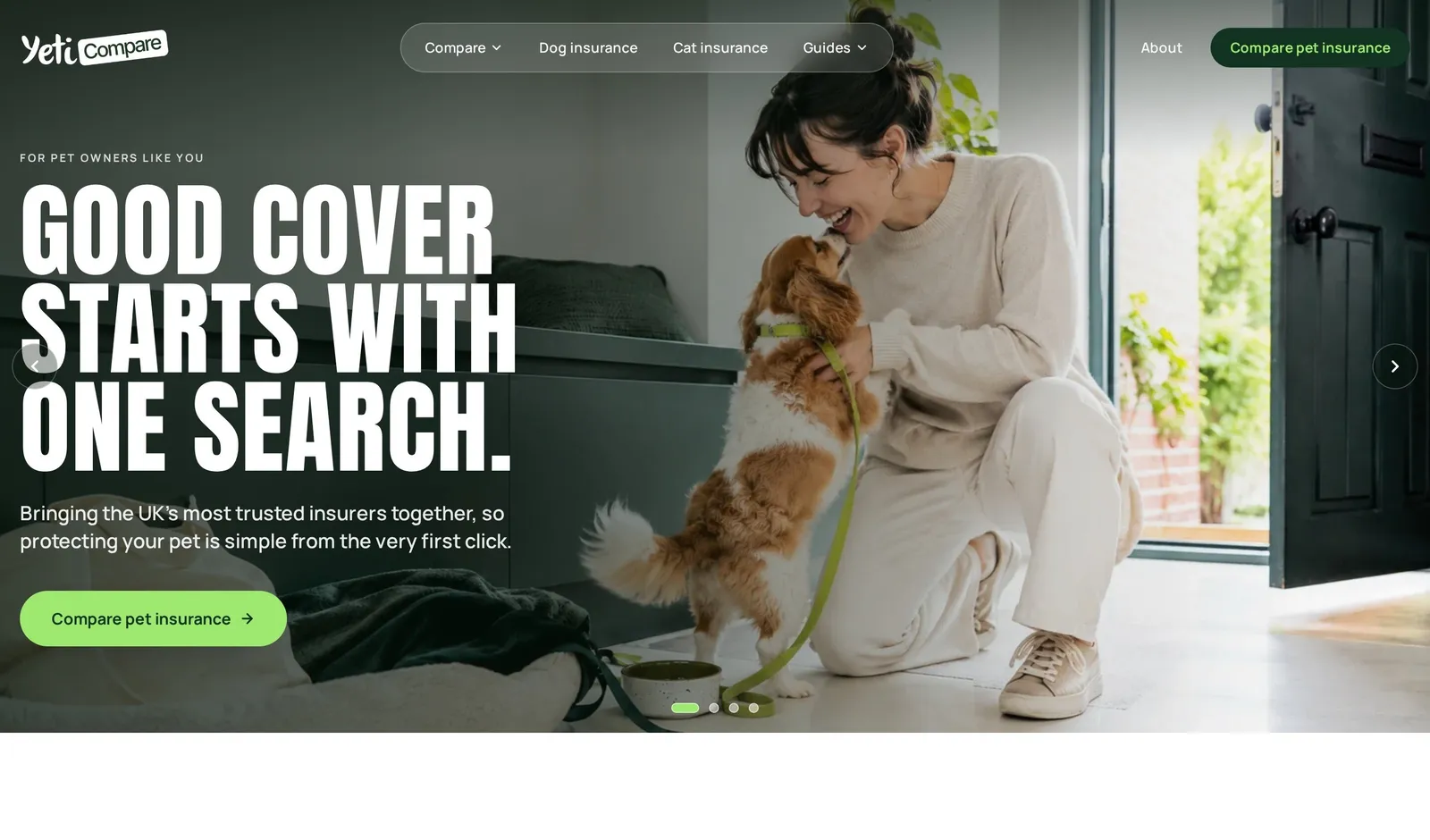 Yeti Compare homepage design: Good cover starts with one search